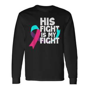 T-shirt à manches longues personnalisable pour la lutte contre le cancer de la thyroïde - Inspiré par la citation « Son combat est mon combat » - Événements promotionnels - Product Image 1