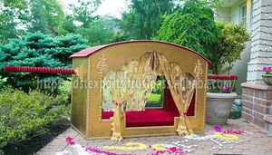 Palanquín de novia de diseñador dorado para entrada de gran boda MEJOR PRECIO DE FÁBRICA DE Palki tradicional tendencia matrimonio de pavo real Doli - Product Image 6