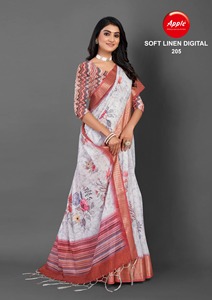 Tissu imprimé numérique en lin doux de qualité supérieure Saree jacquard en lin élégant et léger Beau saree jacquard en lin pour femme - Product Image 6