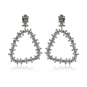Pendientes de Diseño de Plata 925 Oxidada con Diamantes Baguette Naturales, Joyería Fina Hecha a Mano, Venta al por Mayor - Product Image 1