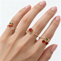Bagues ajustables pour femmes, mode, romantiques, avec CZ rouge rose, motif cerise et rose, bijoux de fête, vente en gros
