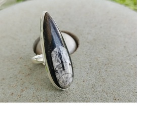 Orthoceras Large Gemstone <b>Ring</b> Handmade 925 Sterling <b>Silver</b> Bold Black and White Statement Kuber <b>Ring</b> for <b>Men</b> and Women - Product Image 3