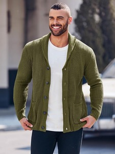 Suéter cárdigan de punto con cuello chal para hombre con bolsillos, Jersey de invierno con botones multicolor - Product Image 5