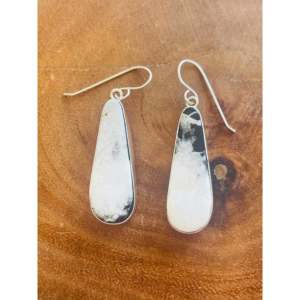 Boucles d'oreilles pendantes Navajo en argent sterling et buffle blanc avec placage or, forme goutte d'eau, perle et diamant, pour mariages et fêtes - Product Image 3