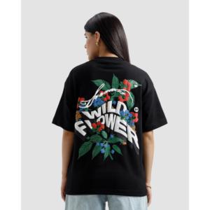 T-shirt imprimé fleurs sauvages 100% coton jersey respirant et confortable, imprimé délavé, logo uni, style court ajusté - Product Image 5