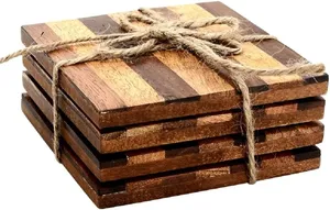 El posavasos de madera podría ser un título largo adecuado para el producto que se muestra en el. Parece ser un conjunto de cuatro posavasos de madera. - Product Image 2