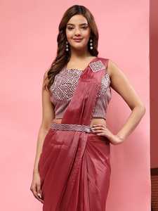 El último Sari de secuencia de bordado de seda de diseñador listo para usar de Fab Zone - Product Image 2