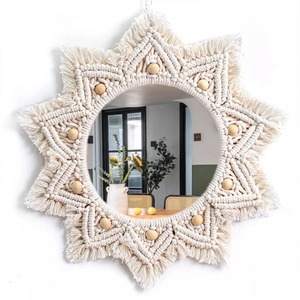Artisan fait à la main macramé miroir tenture murale décorative Boho coton corde Art pour moderne minimaliste maison décoration murale Accent - Product Image 6