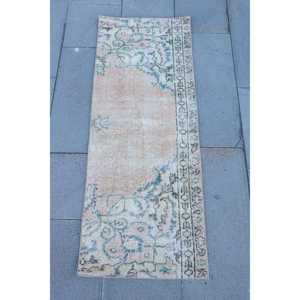 Tapis turc 1,6 x 4,4 pieds, petit tapis vintage, tapis oriental marron bleu - Product Image 1