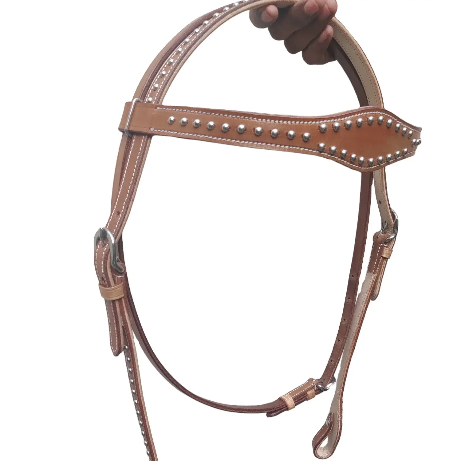 Western Heads tall / Bridle Horse Tack in Braun mit passenden braunen hand gefertigten weißen Nähten Leder smart