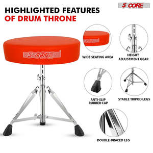 5 Core <b>Drum</b> Throne 3 Thick Padded Memory Foam Comfortable Drummer Stool 200Lb Capacity Adjustable - Product Image 2
