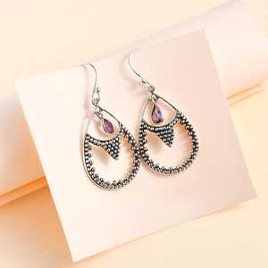 Boucles d'oreilles goutte améthyste de qualité supérieure pour femmes bijoux boucles d'oreilles pendantes en argent Sterling oxydé minuscule pierre boucles d'oreilles noël - Product Image 3