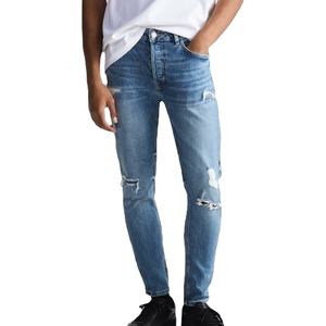 กางเกงยีนส์เดนิมผู้ชายแฟชั่นล่าสุดสไตล์อังกฤษ เอวกลาง ทรงตรง ผ้ายืด/ผ้าฝ้าย เป็นมิตรกับสิ่งแวดล้อม ล้างแบบวินเทจ - Product Image 3