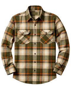 Camisa a Cuadros para Hombre, Manga Larga, Estilo Casual de Franela, Color Verde Oliva, Beige, Naranja, Fabricante Personalizado, Venta al por Mayor - Product Image 1