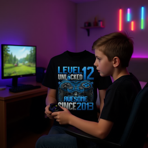 T-shirt débloqué niveau 12 pour garçons de 12 ans – Vêtements promotionnels pour le 12e anniversaire des garçons - Product Image 3