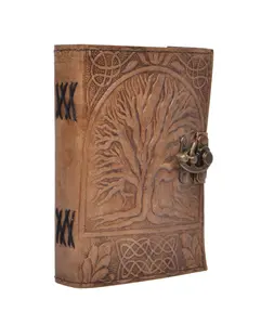 Da Emboss cho người đàn ông cây của cuộc sống handmade giấy than cổ điển chính tả Trống Tùy Chỉnh cuốn sách nhật ký của bóng tối bìa cứng