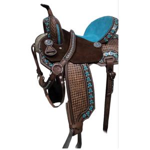 Haute qualité Designer Western selle sans arbres couleur Turquoise DD cuir Designer siège rembourré équitation Tack Set vente chaude - Product Image 2