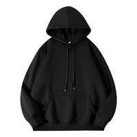 Hoodie personnalisé en coton 100% brodé, style streetwear d'automne, 250 g/m², molleton épais, noir, coupe oversize avec poche