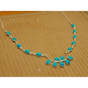 Collier de pierres précieuses turquoise fait à la main 925 bijoux en argent sterling conception de chaîne unique cadeau parfait pour les femmes-pendentif de mode - Product Image 3