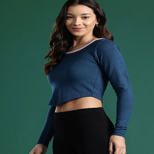 Women's Casual Winter Crop <b>Top</b> with R-Neck Full Sleeves Lace Button Ribbons Decorations Short Length Streetwear <b>Top</b> - Product Image 5