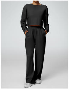 Conjunto de 2 piezas ajustado personalizado para mujer, pantalones de chándal con capucha y patrón sólido, ropa de chándal de invierno de talla grande - Product Image 3