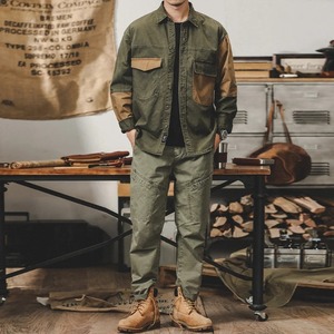 Chemise de chasse à manches longues en patchwork de qualité supérieure, style rétro, résistante, décontractée, couleur unie, en coton, vêtements d'extérieur - Product Image 6