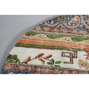 พรมวินเทจทรงกลม ขนาด 3.6x3.7 ฟุต (111x114 ซม.) สีฟ้าลายจุด พรมตุรกี - Product Image 4