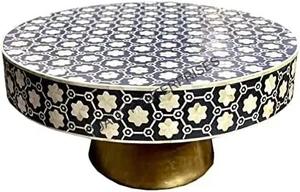 Mesa de Centro Redonda Moderna Hecha a Mano con Incrustaciones de Hueso y Resina, Fabricación Artesanal India para Sala de Estar - Product Image 3