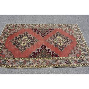 Alfombra Kilim roja y Beige de área grande, 3,9x6,5 pies, tejido plano, lana turca, respaldo de látex, pila de felpa para pasillo, habitación, patrón rectangular - Product Image 3