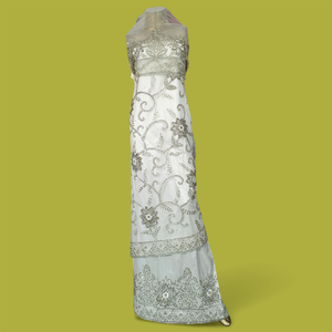 Tissu George nigérian en dentelle filet perlée de pierres florales blanches cristallines, travail manuel, pour foulard africain, automne/hiver/printemps - Product Image 1