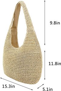 Sac fourre-tout en paille pour femmes grande capacité Shopping fourre-tout bohème sac à bandoulière voyage sac de plage avec doublure OEM - Product Image 6