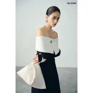High Quality Embossed Jersey Knit Fabric ALIYAH MAXI SKIRT With Pockets Long A-line Women's Skirt Size S M L WHITEANT Factory