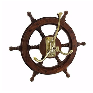 Volante de barco náutico, decoración de pared de dirección, artesanía de madera grabada, acabado pulido Natural, rueda de barco de metal para interiores, más vendidos - Product Image 5
