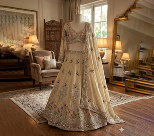 Lehenga Choli Tradicional de Diseñador, en Satén de Seda Naranja, con Falda Acampanada, Dupatta Cancan, Listo para Usar en Verano, para Fiestas y Bodas - Product Image 1