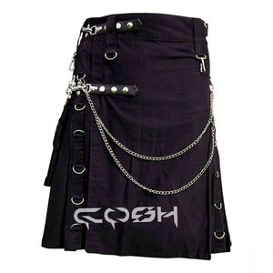 กระโปรงสั้นผ้าฝ้ายสีดำสไตล์โกธิคยูทิลิตี้พร้อมกระดุมกระเป๋าคู่และกระเป๋าข้าง - Product Image 1