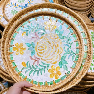 Plateau de service en osier personnalisé, tissé à la main en herbe de mer |   Plateau de rangement multi-styles, écologique - Product Image 1