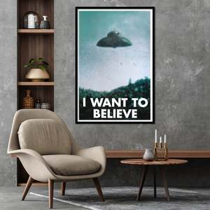 UFO <b>Poster</b> 'I Want to Believe' Black Frame Paper Material for Wall Usage - Product Image 1