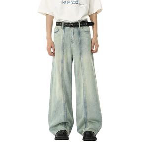 Mid Waist Men <b>Denim</b> <b>Trousers</b> Bulk Supply Straight Leg Fashionable Pants Cotton Fabric With Zipper Closure and Five Pockets - Product Image 1