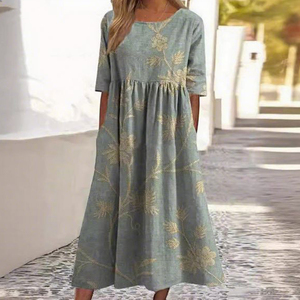 Novedad de verano 2025, vestido de mujer: Vestido suelto, informal, elegante y estampado de cuello redondo de gama alta con cintura suelta - Product Image 2