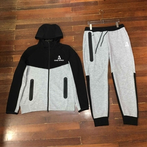 OEM Men's High Quality Sports Zipper Jogging Tracksuit Two Piece 100% Cotton Fleece Sportswear Tracksuit Set - Product Image 2