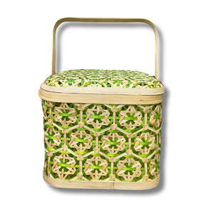 Panier de rangement rustique en bambou tressé à la main, panier à fruits avec motif floral, panier en osier - Product Image 1