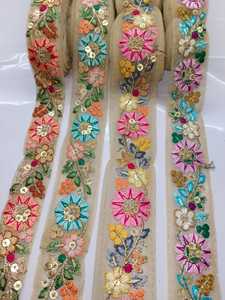 Dentelle chimique en polyester/sequins Tule Net, broderie indienne, dentelle à fleurs, garniture, couleur et taille personnalisées pour les vêtements féminins - Product Image 3