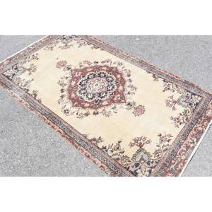 Alfombra turca clásica Beige roja Vintage-4X7 pies Área grande Patchwork de lana con respaldo de látex para pasillo Dormitorio 10mm de espesor - Product Image 2