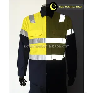 OEM ODM Hi Vis Long Sleeve Cotton FR Safety Shirt With Reflective Tape Pass EN ISO 20471