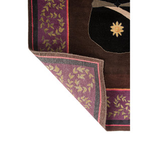 พรมขนสัตว์และไหมถักมือสีเบจและสีน้ำตาล รุ่น Majnun รูปทรงสี่เหลี่ยมผืนผ้า ทำจากฝ้ายออร์แกนิก สำหรับห้องนั่งเล่น ดีไซน์ลายปอกระเจาแบบแปลกใหม่-Sns-7040 - Product Image 5