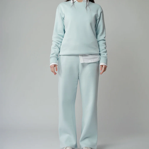 Ensemble de survêtements en molleton de coton pour femmes de haute qualité, style décontracté populaire, motif uni, écologique, respirant, séchage rapide, 2 pièces - Product Image 2