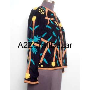 Elegante Sudadera de Algodón con Forro de Terciopelo Suzani, Bordado Floral a Mano, Estilo Vintage, Largo Regular, Informal, para Otoño e Invierno - Product Image 4