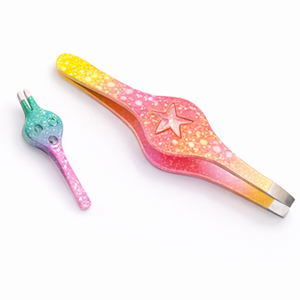 Pinzas para Cejas de Acero Inoxidable con Degradado Arcoíris y Diseño de Estrella, Punta Inclinada de Precisión, Herramienta de Belleza Ecológica para Depilación - Product Image 4