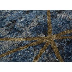 Tapis rectangulaire Kavi bleu noué à la main en laine et soie de bambou, motif abstrait Théorie du Chaos, pour la décoration de la maison, du salon et du couloir - Product Image 3