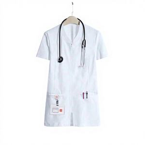 Tenues médicales d'été, nouveau modèle unisexe, slim, tendance, deux pièces, manches courtes, vêtements de travail tissés pour hôpital, uniforme de médecin blanc - Product Image 4